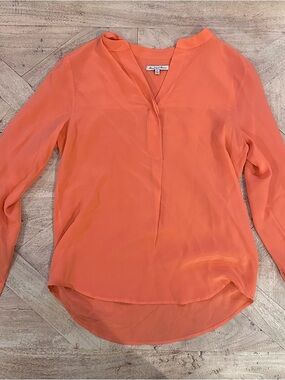 Coral Orange Silk Split-Neck Blouse